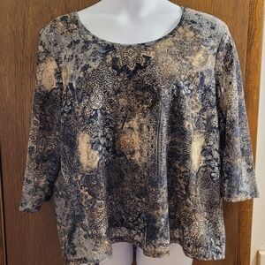 Vtg Biyaycda Women 3X Blouse Navy Tan Lace Sheer 3/4 Lined‎ Body Career Casual